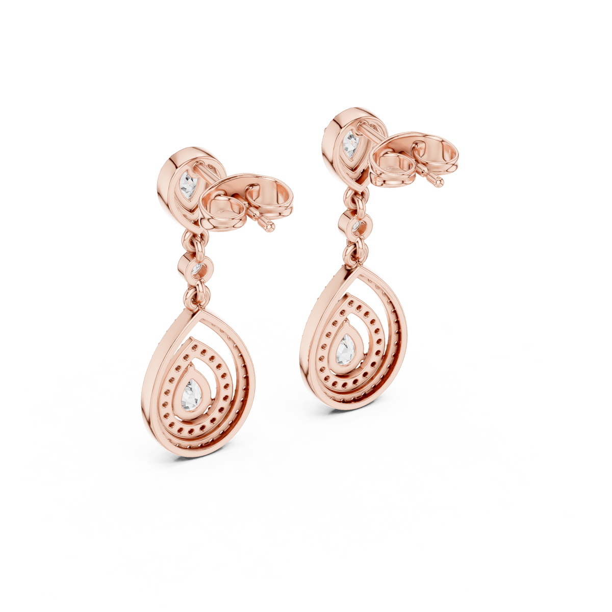 Interlinked Pear Cut Lab Grown Diamond Floating Halo Drop Earring - View 8