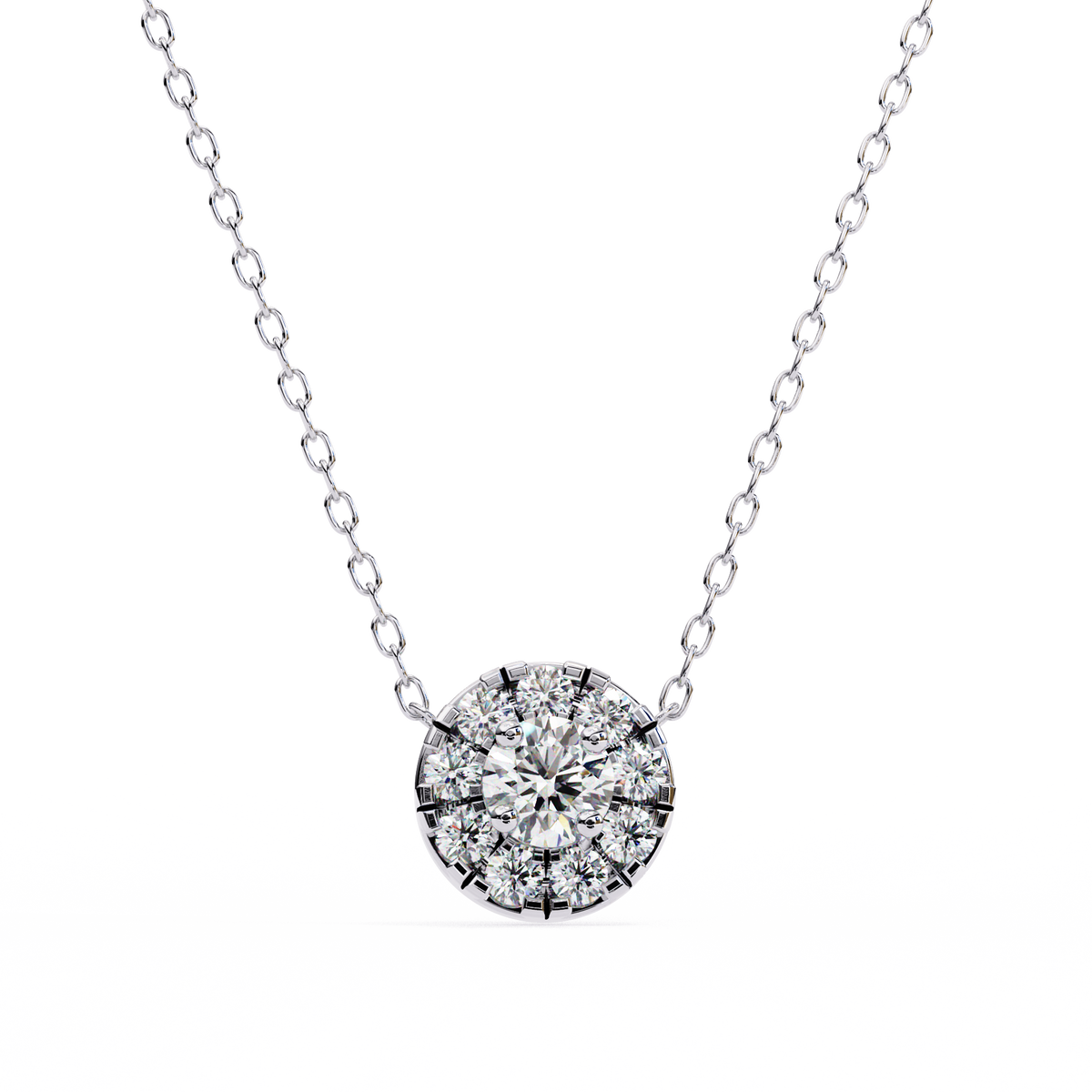 Round Moissanite Diamond Halo Pendant with Round Cluster Accent Stones - View 4