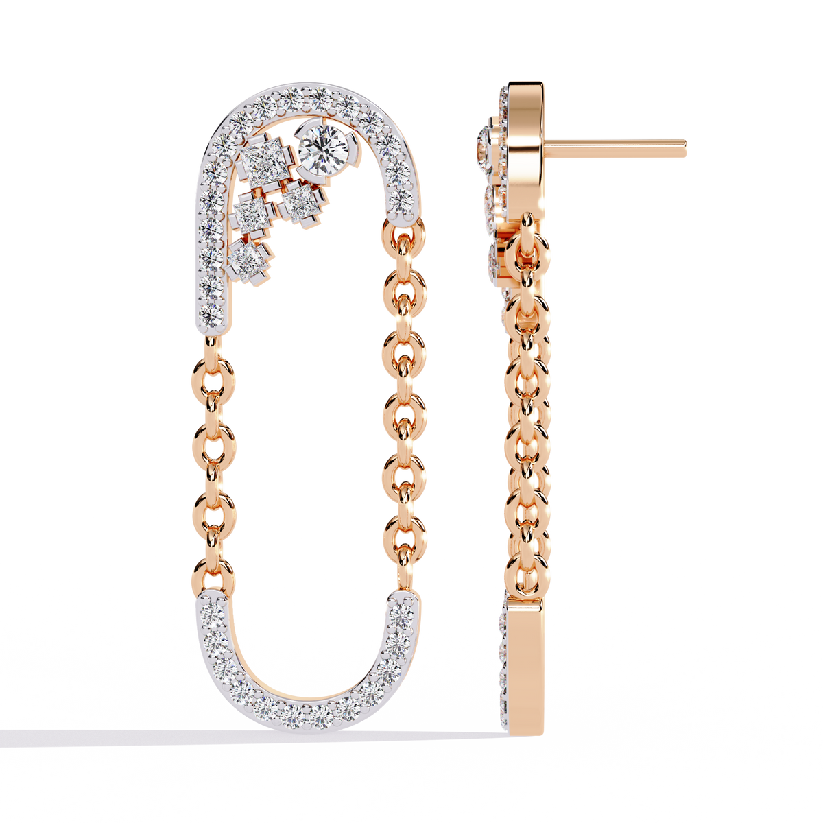 Luxury Lab Grown Diamond Chain Loop Earrings with Dazzling Pave and Cluster Sparkle Accents - View 5