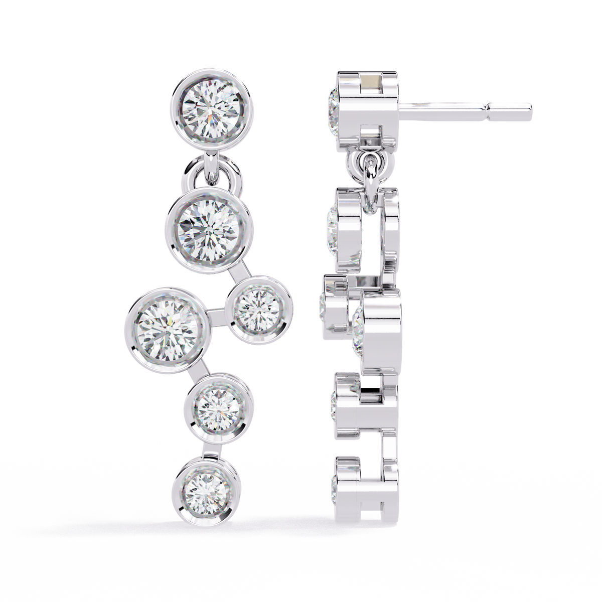 Sophisticated Multi Round Bezel Moissanite Diamond Drop Earrings in Gleaming Gold Finish - View 6