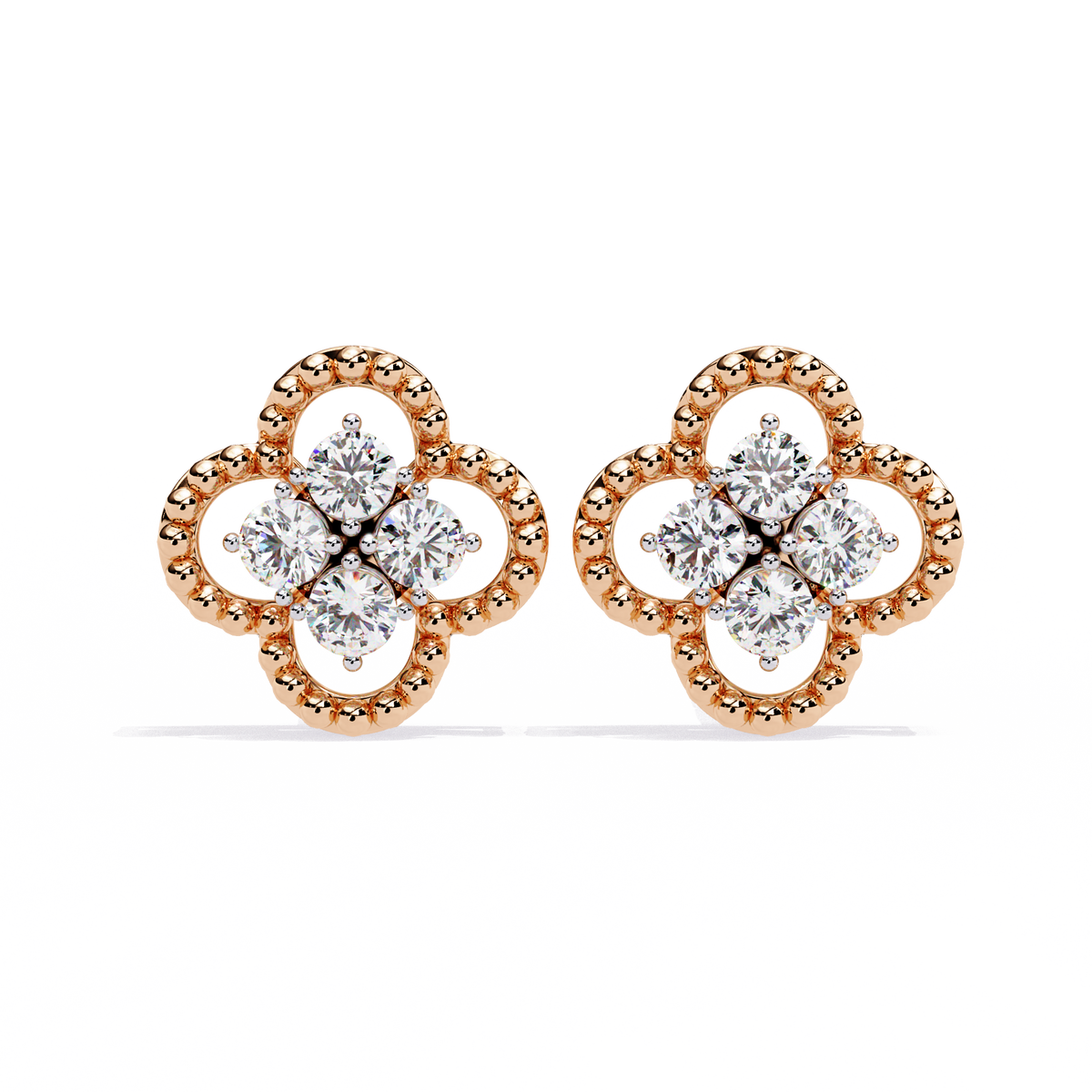 Luxury Floral Motif Stud Earrings with Sparkling Lab Diamond Inspired Cluster Centerpiece - View 2