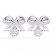 Unique Lab Grown Round Diamond Bow Drop Earrings with Dazzling Pave Detailing and Sparkling Floral Charm - View 8