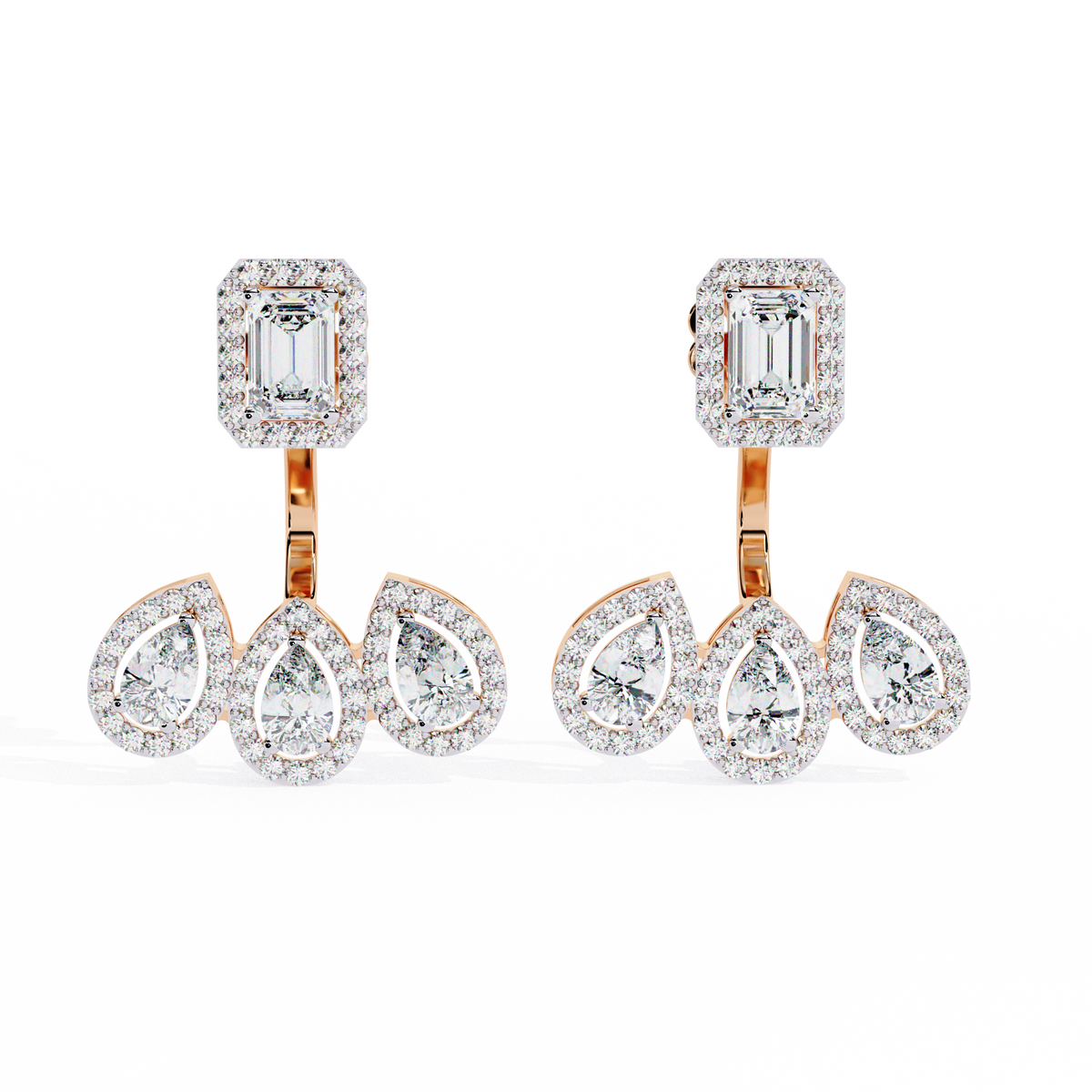 Emerald and Pear Cut Moissanite Diamond Halo Drop Earrings in Gold And Silver For Mother's Special - View 5
