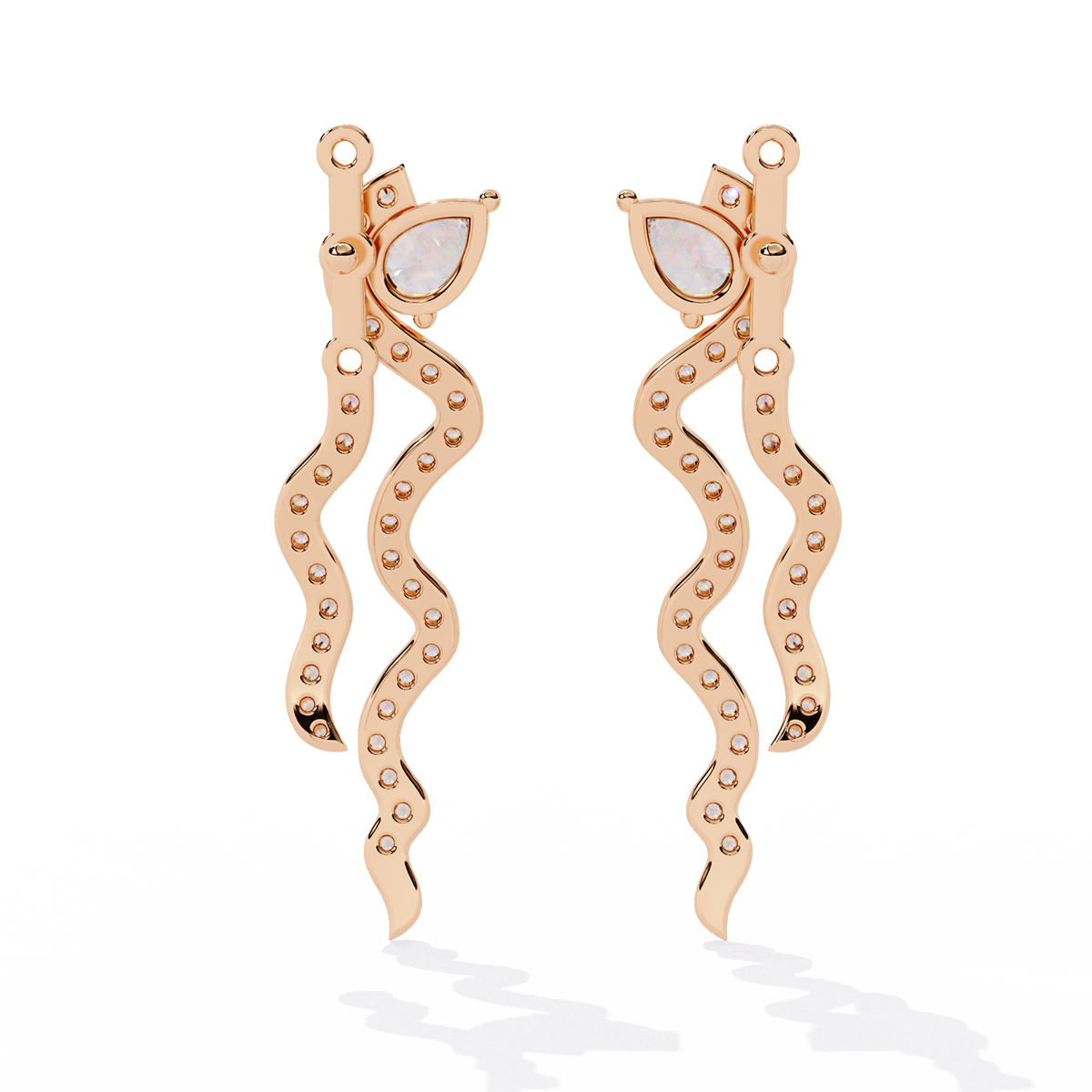 Luxurious Pear Moissanite Diamond Serpentine Cascade Earrings with Pave Set Wavy Drop Design - View 8