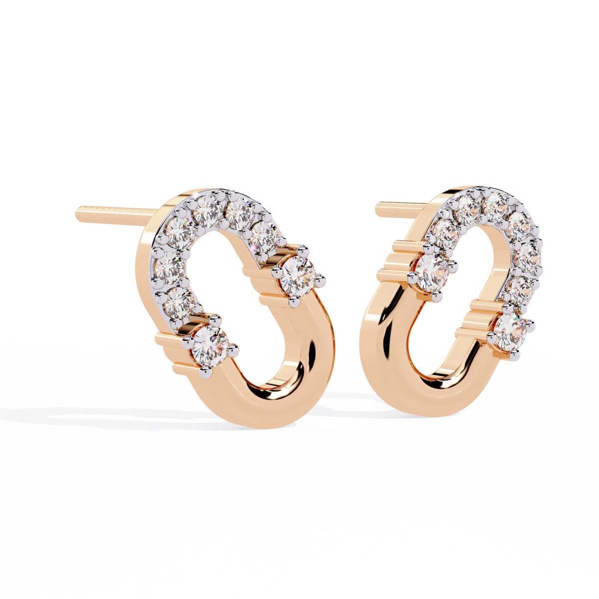 Contemporary Pave Round Moissanite Diamond U Shaped Link Earrings - View 4