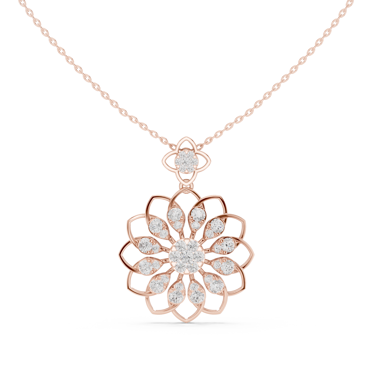 Floret Pattern Layering Pendant with Round Lab Grown Diamond - View 2