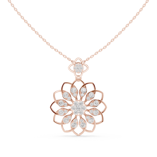 Floret Pattern Layering Pendant with Round Moissanite Diamond - View 2