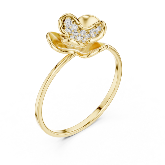 Diamond Paw Print Ring with Round Pave Moissanite Accents - View 2