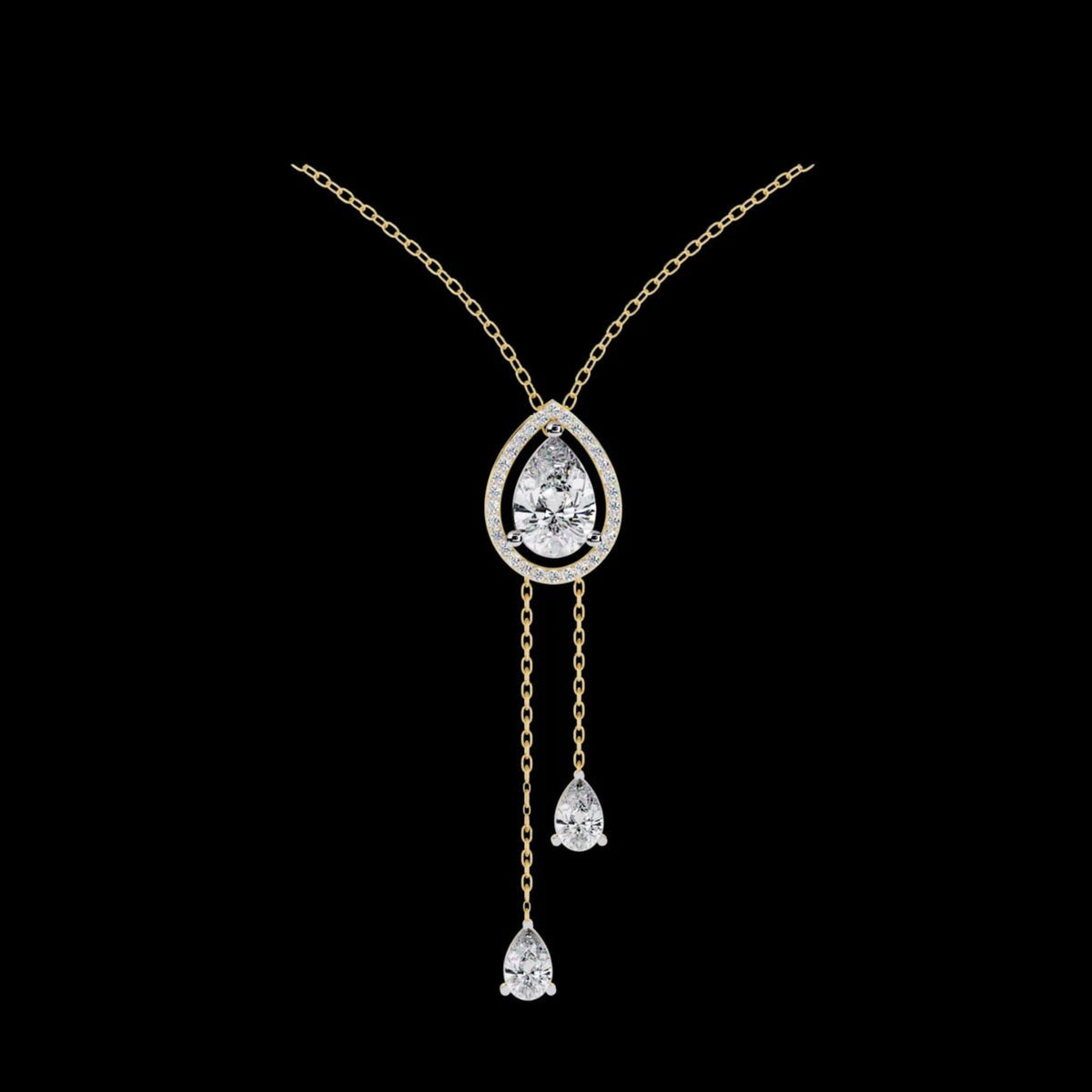 Teardrop Moissanite Diamond Halo Lariat Pendant Necklace