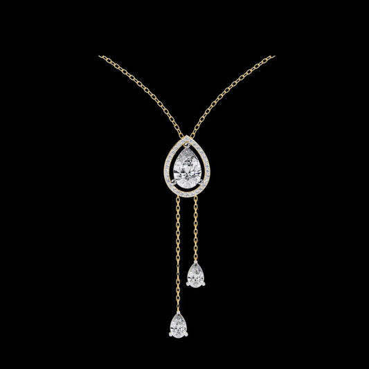 Teardrop Moissanite Diamond Halo Lariat Pendant Necklace