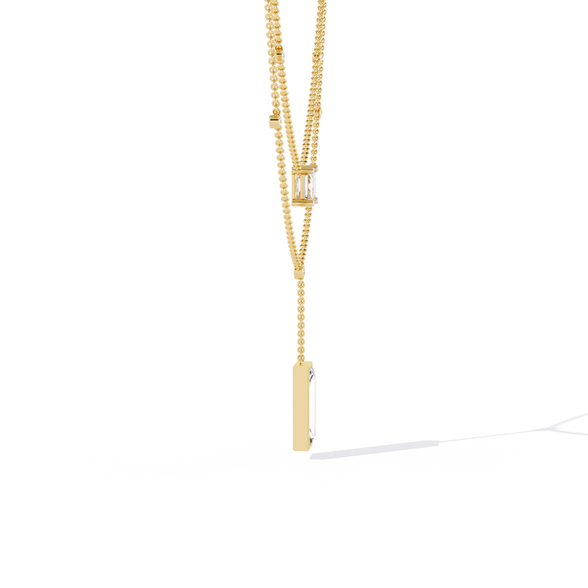 Layered Emerald Cut Moissanite Pendant Y Necklace - View 2