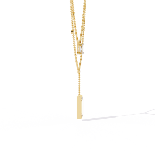 Layered Emerald Cut Moissanite Pendant Y Necklace - View 2