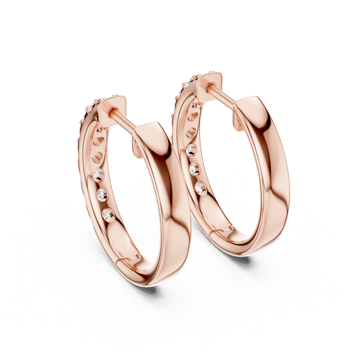 Single Row Shared Prong Round Lab Grown Diamond Huggie Hoop Earrings - View 11