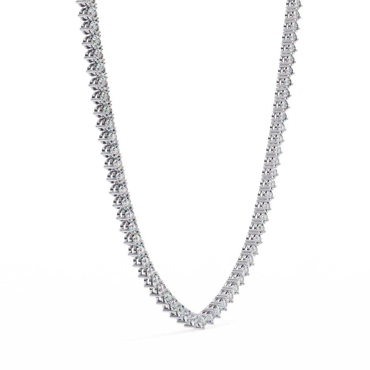 Round Cut Lab Grown Diamond V Shape Tennis Necklace - View 6