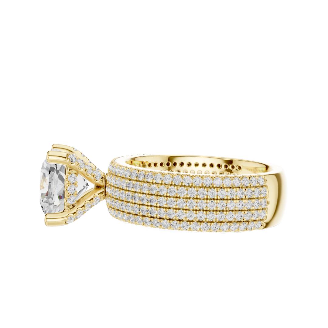 Four Row Cushion Lab Diamond Engagement Ring Pave Wedding Band - View 7