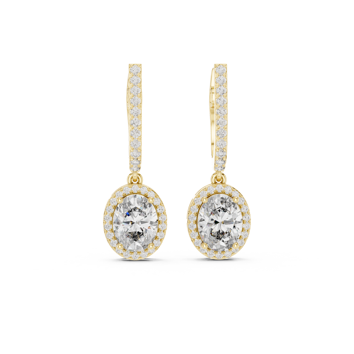 Oval Cut Lab Grown Diamond Halo Dangle Huggie Hoop Earrings Rose Gold - View 10