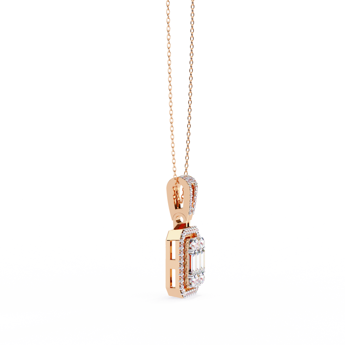 Multi Cut Moissanite Diamond Cluster Rectangle Halo Pendant Pave Bail - View 9