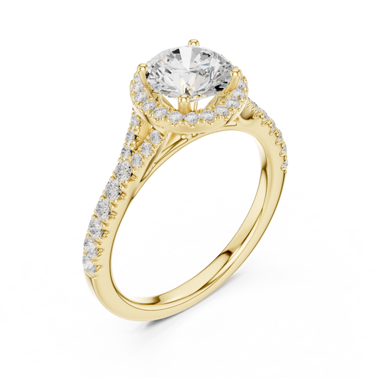 Round Halo Moissanite Diamond with Pave Band Ring - View 2