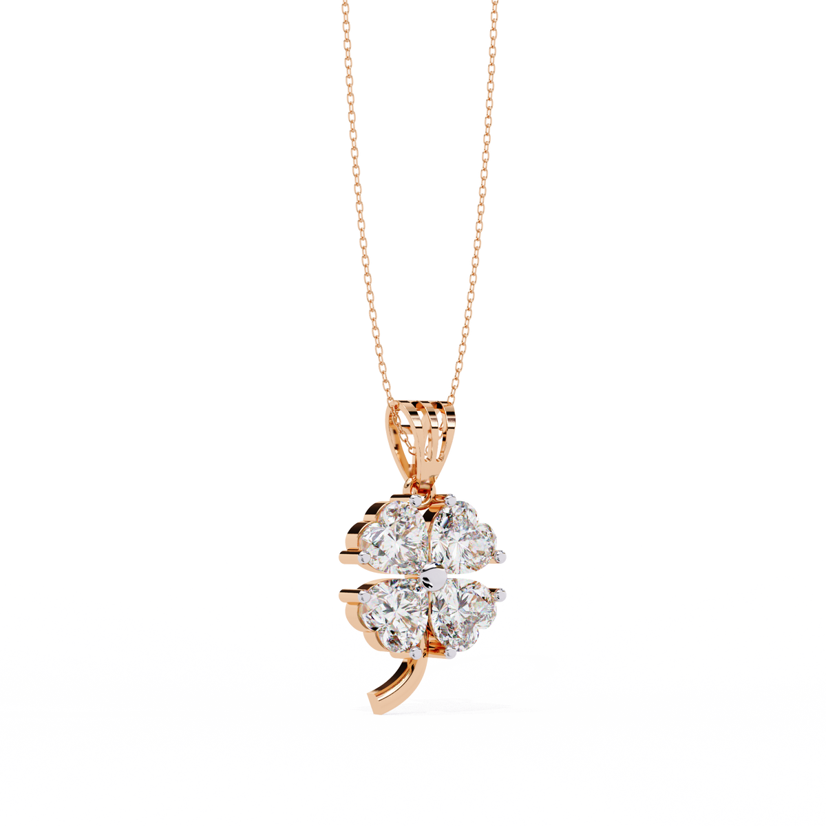 Floral Motif Lucky Charm Pendant with Heart Moissanite Diamond - View 5