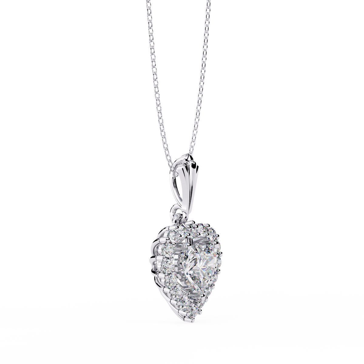 Heart Shape Moissanite Diamond Halo Pendant Necklace - View 8