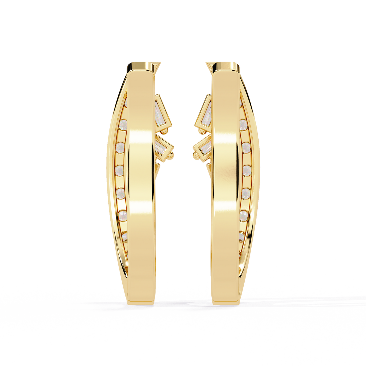 Sparkling Moissanite Diamond Studs Baguette and Round Diamond Curved Hoop Earrings - View 7