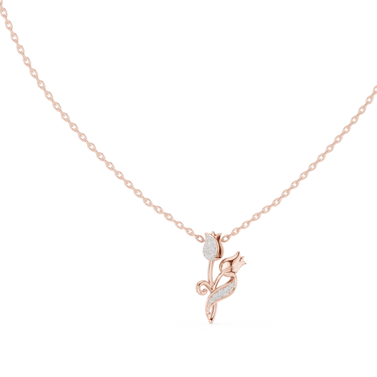 Dainty Twin Tulip Flower Round Moissanite Diamond Accent Pendant - View 2