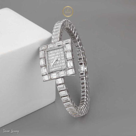Eternal Radiance Moissanite Diamond Watch with Emerald and Baguette Cut Stones A Symphony of Precision and Elegance