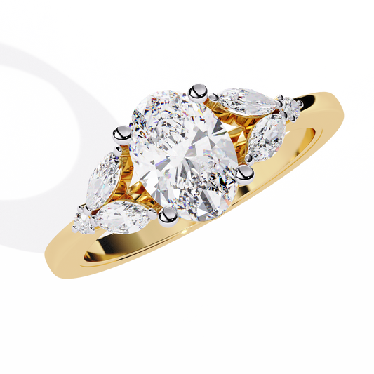 Oval Cut Lab Diamond Engagement Ring With Marquise Side Stones - View 2