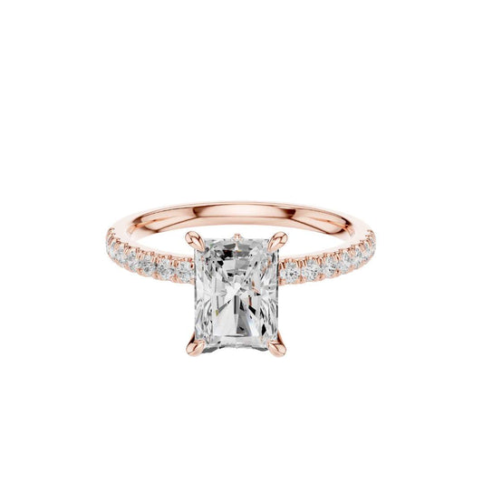 Radiant Cut Moissanite Diamond Engagement Ring With Pave Band - View 2