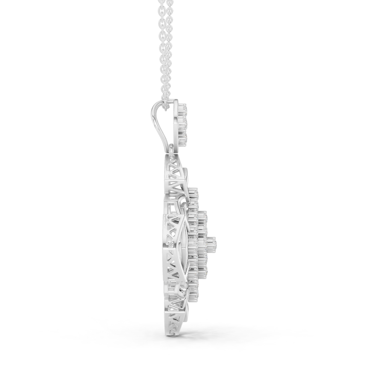 Round Diamond Floral Geometric Lab Grown Necklace - View 6