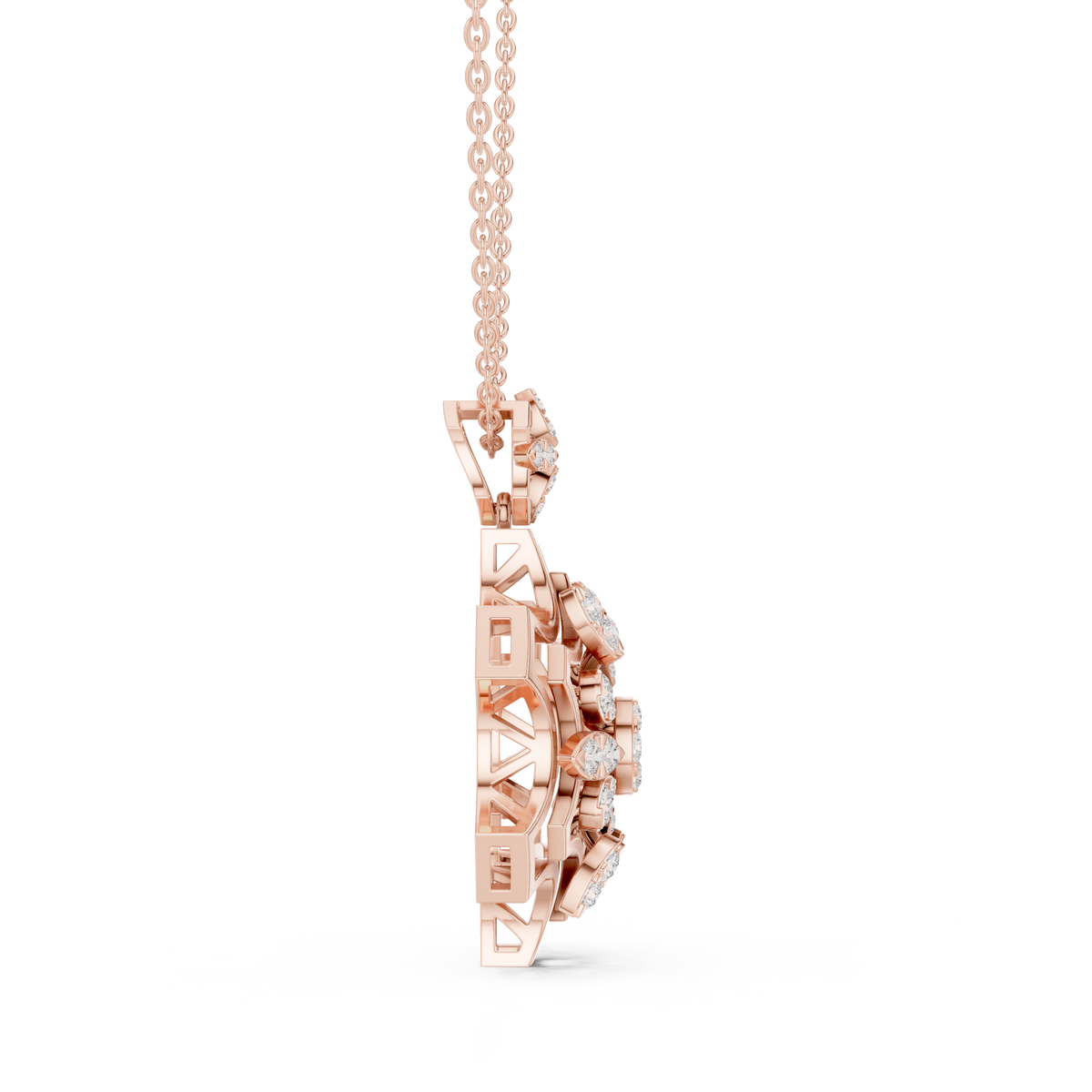 Round Moissanite Diamond Snowflake Floral Pendant Necklace - View 5