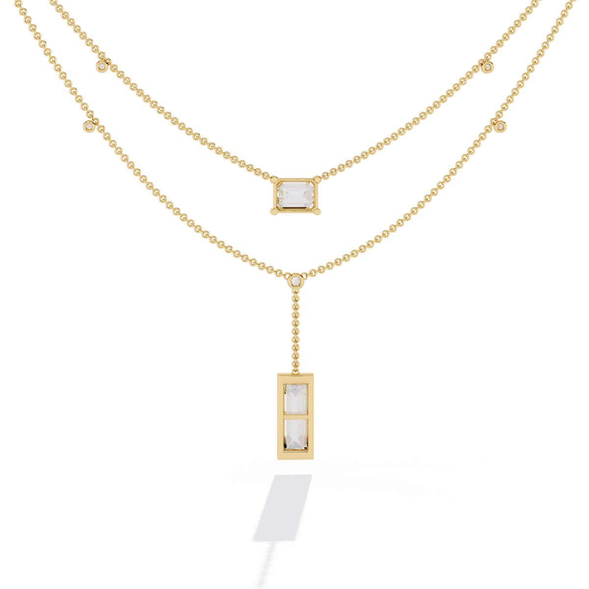 Layered Emerald Cut Lab Grown Pendant Y Necklace - View 5