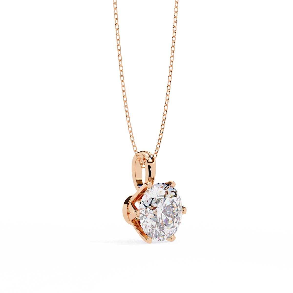 Round Lab Grown Diamond Solitaire Pendant with Six Prong Setting - View 6