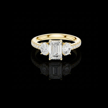 Emerald Cut Lab Diamond Ring with Oval Side Stones & Pave Band