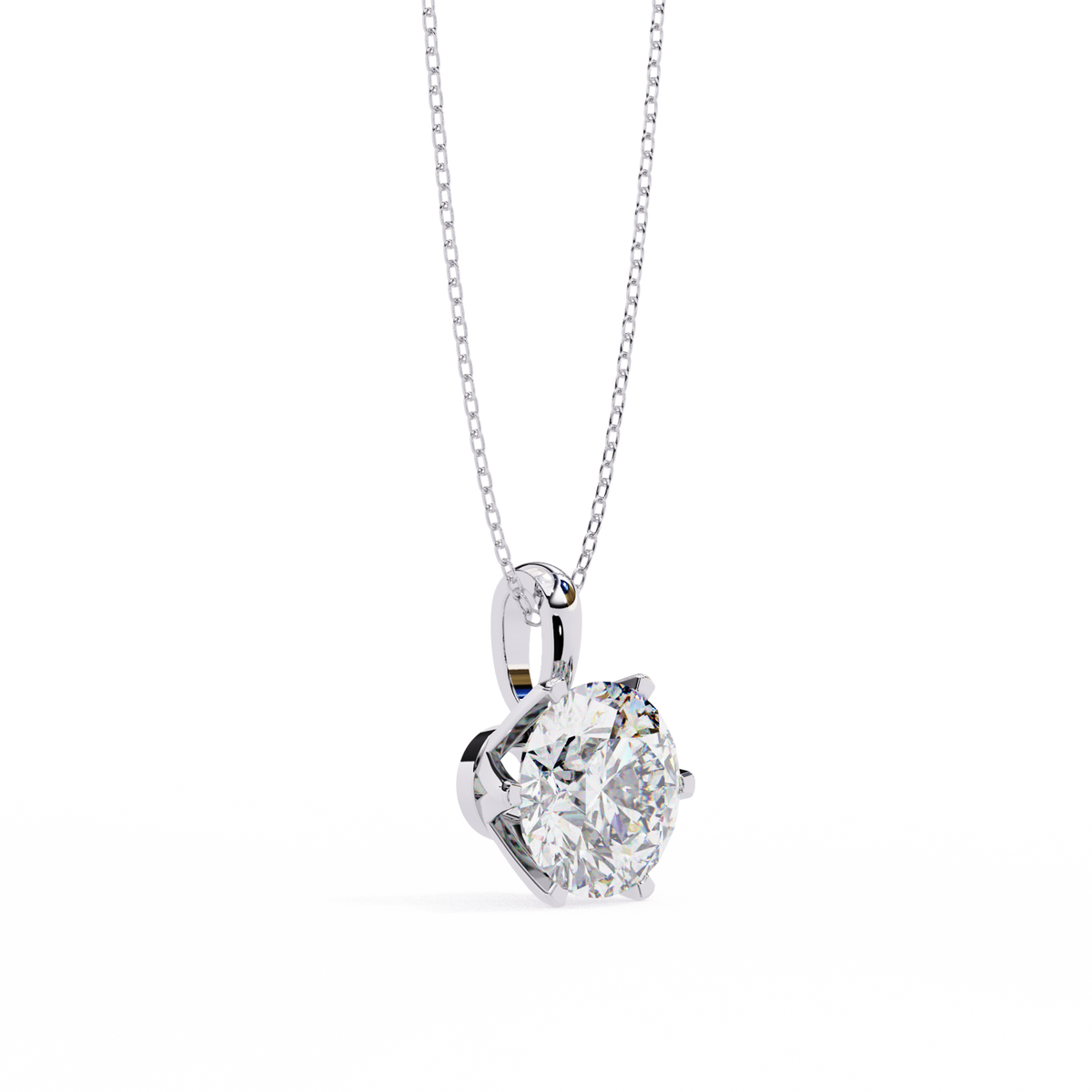 Round Lab Grown Diamond Solitaire Pendant with Six Prong Setting - View 7