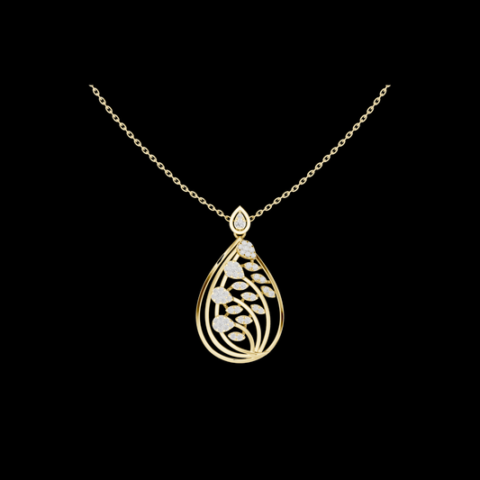 Teardrop Shape Leaf Inspired Round Moissanite Pendant
