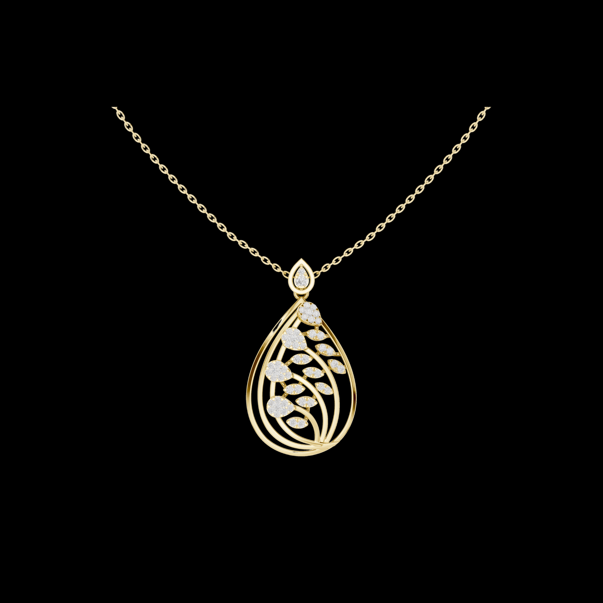 Teardrop Shape Leaf Inspired Round Lab Grown Diamond Pendant