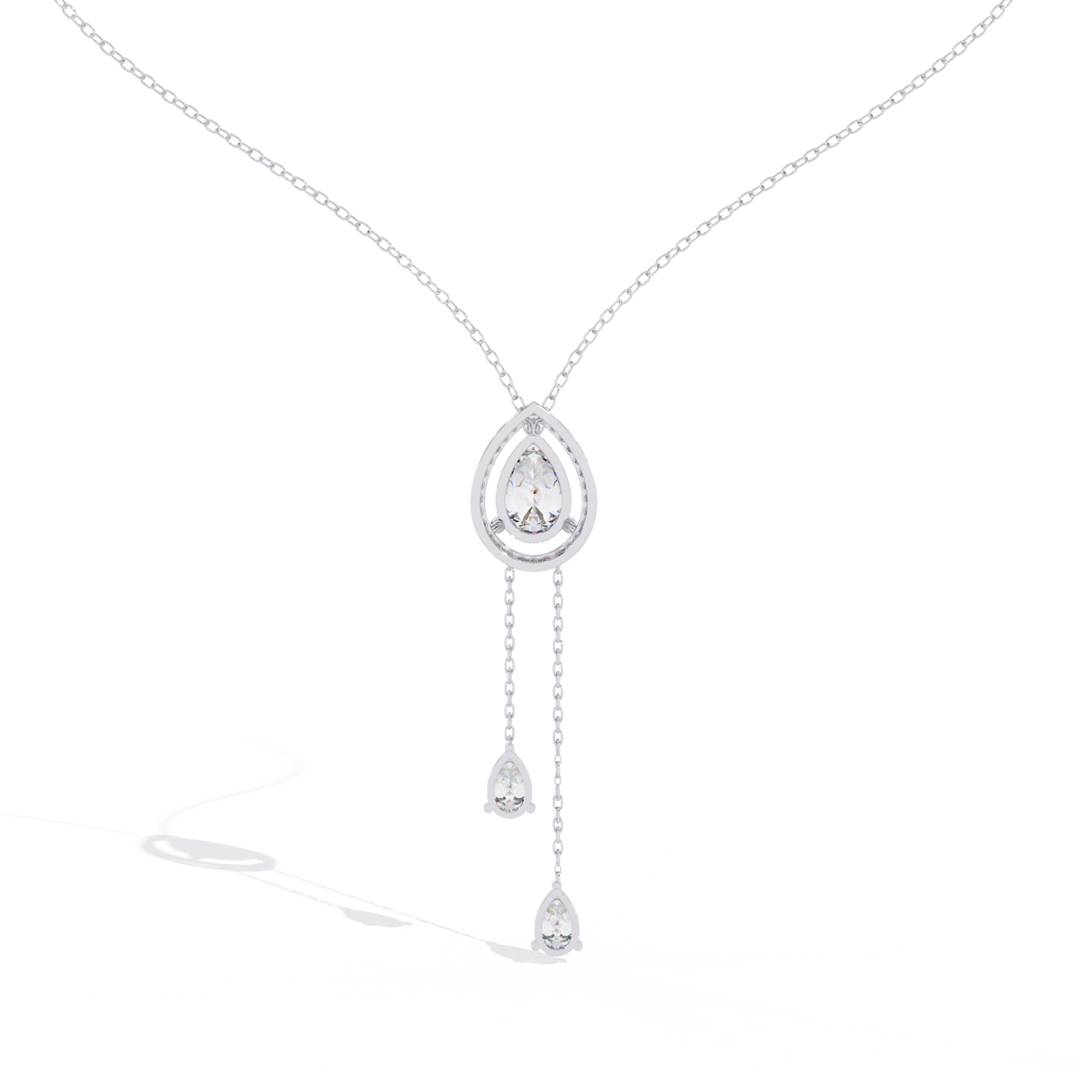 Teardrop Lab Grown Diamond Halo Lariat Pendant Necklace - View 7