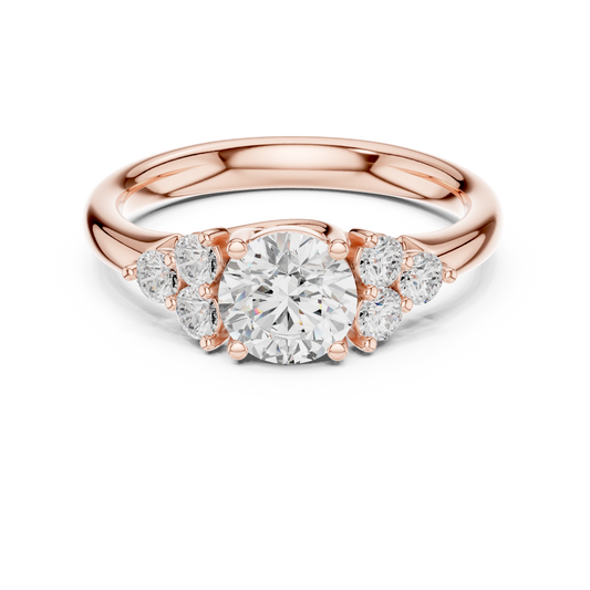 Round Moissanite Diamond With Side Stone Cluster Engagement Ring - View 2