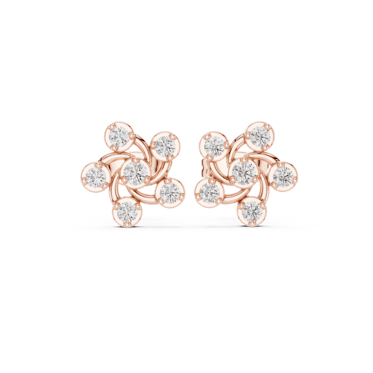 Golden Pinwheel Swirl Cluster Stud Moissanite Diamond Earrings with Dynamic Circular For Her - View 2