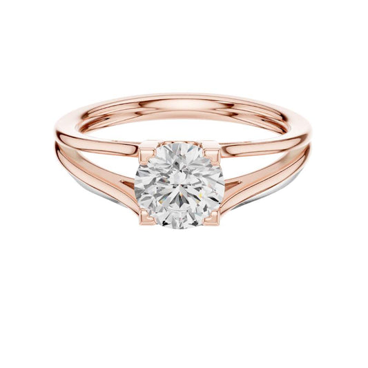 Round Cut Moissanite Diamond Split Shank Solitaire Engagement Ring - View 2