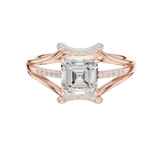 Asscher Cut Moissanite Diamond Pave Split Shank Engagement Ring - View 2