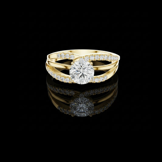 Split Shank Round Brilliant Cut Moissanite Diamond With Pave Band