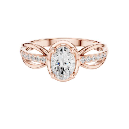 Oval Cut Lab Diamond Twisted Split Shank Pave Engagement Ring - View 2