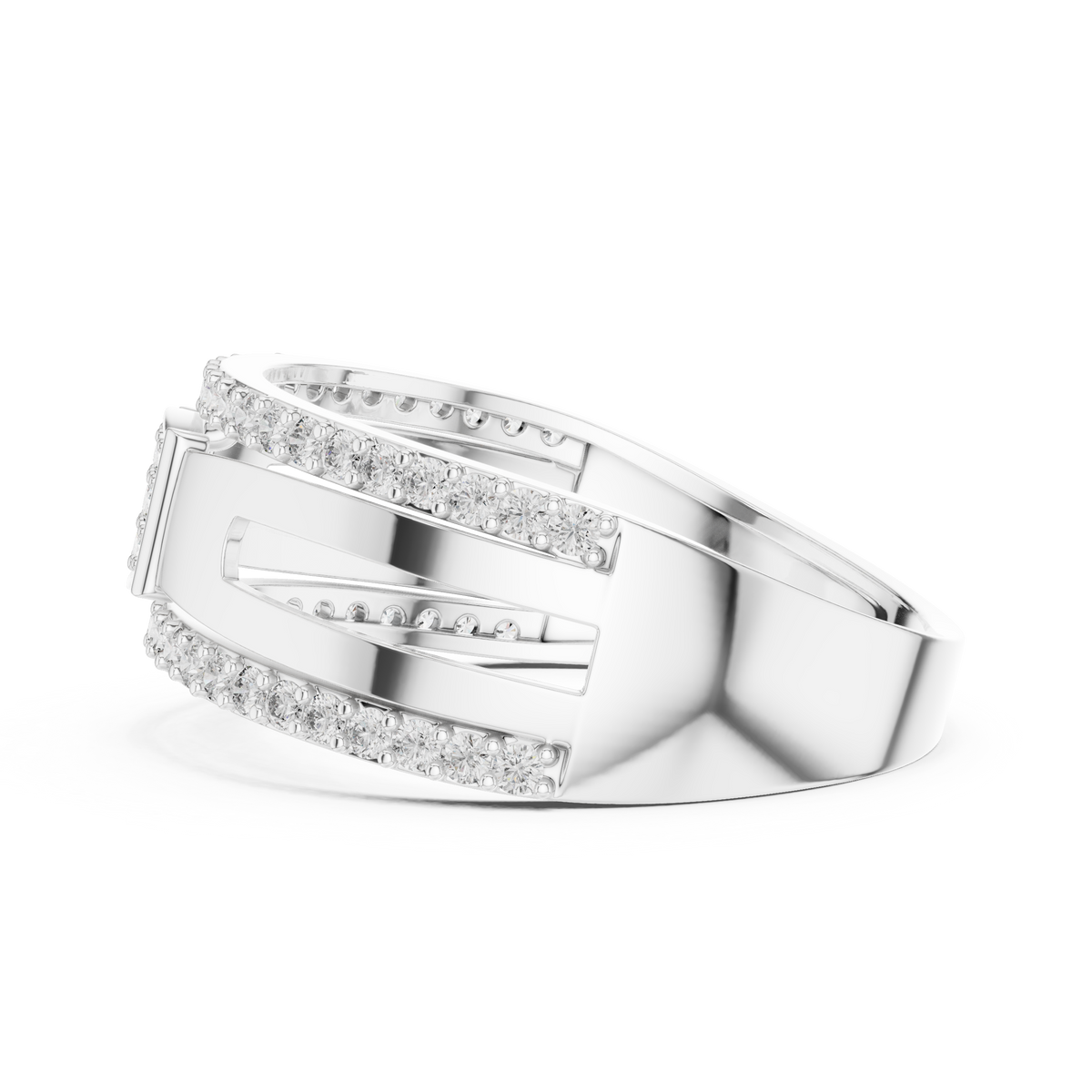 Round Cut Lab Grown Diamond Men's Modern Side Cutout Architectural Wedding Band - View 12