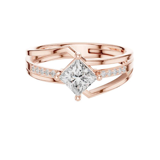 Princess Cut Moissanite Diamond Split Shank Engagement Pave Ring - View 2
