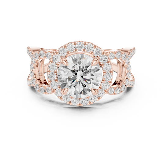 Round Cut Lab Diamond Halo Split Shank Engagement Ring - View 2