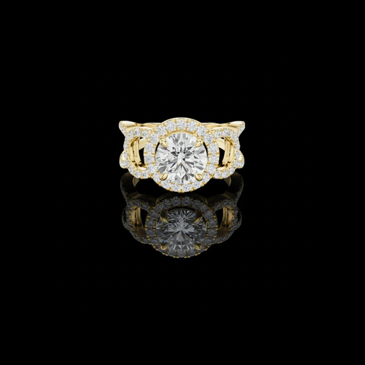 Round Cut Lab Diamond Halo Split Shank Engagement Ring