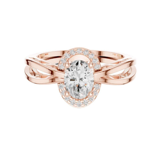 Oval Cut Lab Diamond Halo Split Band Engagement Ring - View 2