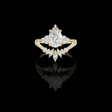 Crown Cluster Split Shank Pear Cut Moissanite Diamond Wedding Ring